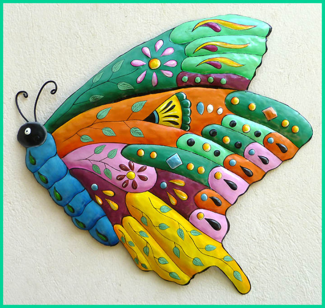 Tropical Decor, Metal Wall Art Butterfly Design, Outdoor Metal Art, Painted Butterfly Wall Hanging -